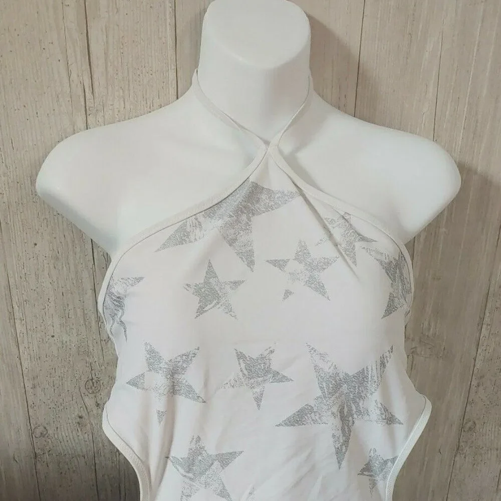 Aerie Women's Winter White Low Back Star Print High Leg Halter Swimsuit …